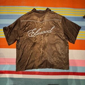 Elwood Western Camp Shirt Viscose Rayon Brown White Button Down Men Size XXLarge